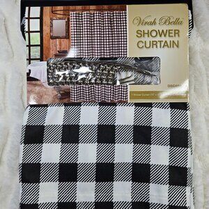 Virah Bella Luxury Cloth Shower Curtain Black & White 13 Piece Set (NWT) 72 x 72